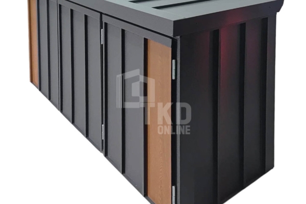 Ogłoszenie - Zabudowa koszy na śmieci wiata śmietnikowa obudowa kubłów 177x65x110 cm 3x120L antracyt + jasny orzech TKD449. Zdjęcie 1