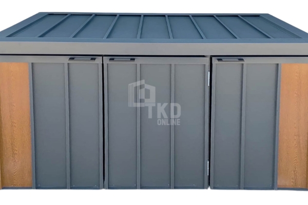 Ogłoszenie - Zabudowa koszy na śmieci wiata śmietnikowa obudowa kubłów 177x65x110 cm 3x120L antracyt + jasny orzech TKD450. Zdjęcie 1