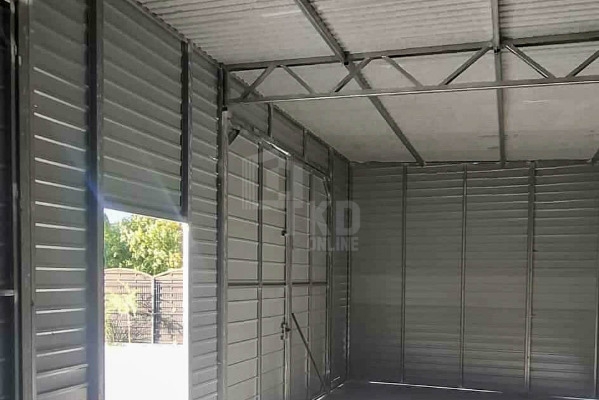 Ogłoszenie - Hala - garaż blaszany 9,5x9m - 2 x brama dwuskrzydłowa - drzwi - jasny srebrny - antracyt - dach spad w tył TKD426. Zdjęcie 2