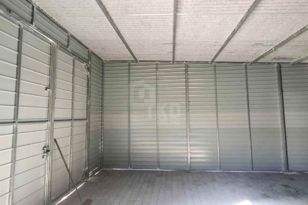Ogłoszenie - Hala - garaż blaszany 9,5x9m - 2 x brama dwuskrzydłowa - drzwi - jasny srebrny - antracyt - dach spad w tył TKD426. Zdjęcie 4
