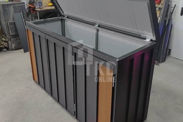 Ogłoszenie - Zabudowa koszy na śmieci wiata śmietnikowa obudowa kubłów 177x65x110 cm 3x120L antracyt + jasny orzech TKD449. Zdjęcie 5