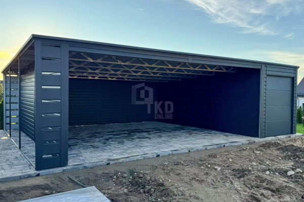 Ogłoszenie - Wiata samochodowa 6x6m Garaż blaszany 2,5x6m wiata 0,5m  brama segmentowa wzmocnienie pod fotowoltaikę TKD438. Zdjęcie 2