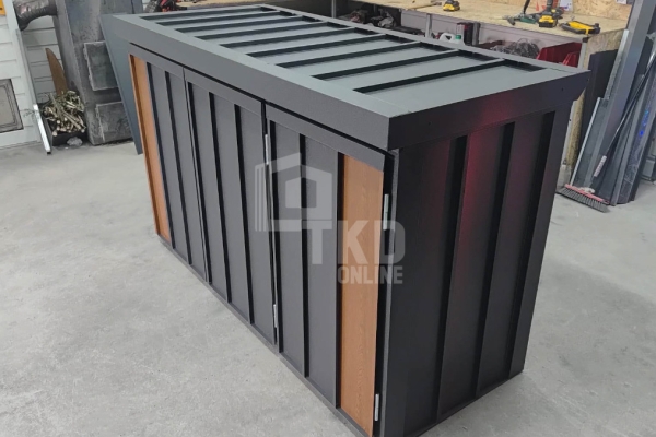 Ogłoszenie - Zabudowa koszy na śmieci wiata śmietnikowa obudowa kubłów 177x65x110 cm 3x120L antracyt + jasny orzech TKD449. Zdjęcie 6