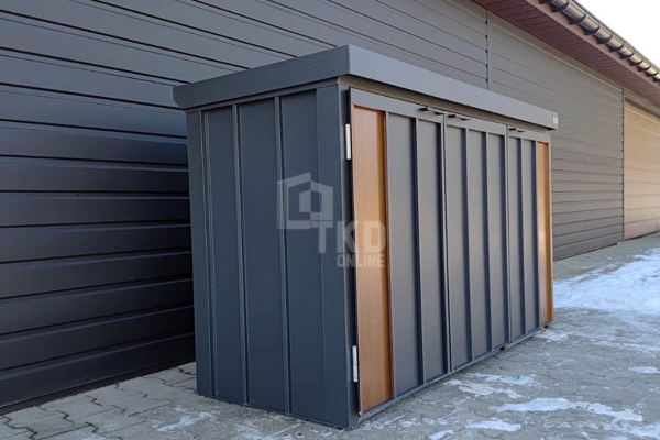 Ogłoszenie - Zabudowa koszy na śmieci wiata śmietnikowa obudowa kubłów 177x65x110 cm 3x120L antracyt + jasny orzech TKD450. Zdjęcie 5
