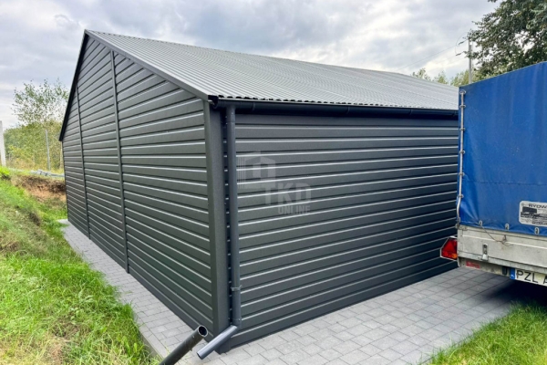 Ogłoszenie - Garaż blaszany 8x6m - 2 x brama uchylna - drzwi - podwyższony szczyt - antracyt - dach dwuspadowy - rynny TKD423. Zdjęcie 5