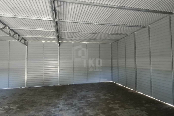 Ogłoszenie - Hala - garaż blaszany 9,5x9m - 2 x brama dwuskrzydłowa - drzwi - jasny srebrny - antracyt - dach spad w tył TKD426. Zdjęcie 3