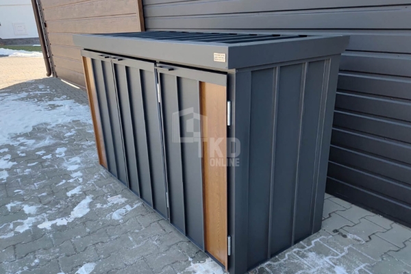 Ogłoszenie - Zabudowa koszy na śmieci wiata śmietnikowa obudowa kubłów 177x65x110 cm 3x120L antracyt + jasny orzech TKD450. Zdjęcie 9