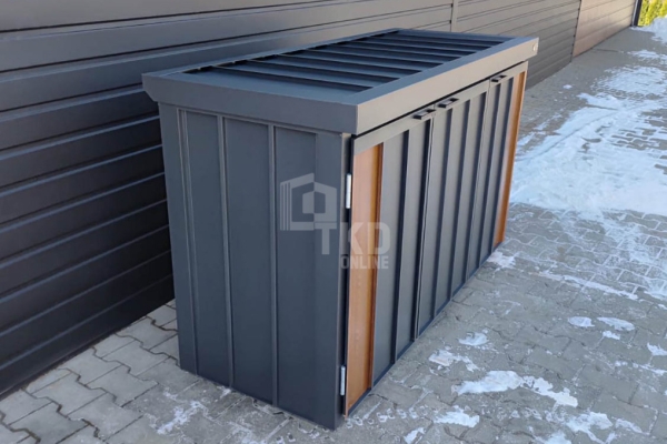 Ogłoszenie - Zabudowa koszy na śmieci wiata śmietnikowa obudowa kubłów 177x65x110 cm 3x120L antracyt + jasny orzech TKD450. Zdjęcie 7