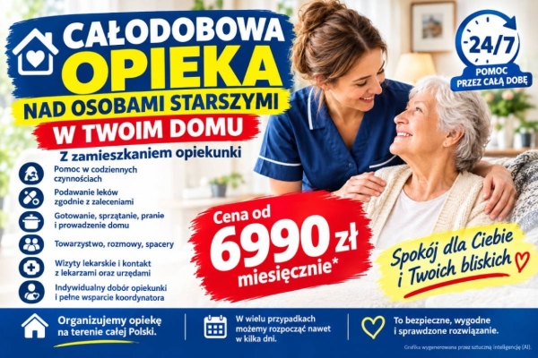 Ogłoszenie - Opiekun do seniora z zamieszkaniem - opieka 24/7 - od 6990 zł miesięcznie. Zdjęcie 1