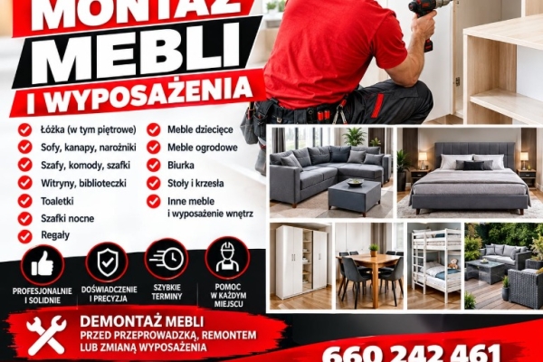 Ogłoszenie - Montaż demontaż mebli i wyposażenia Tanio 7dni W-Wa i okolice. Zdjęcie 1