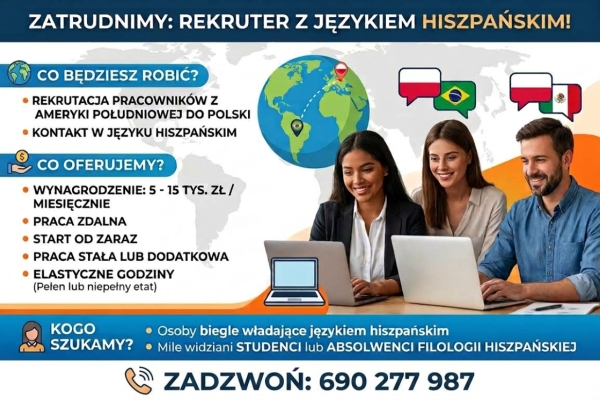 Ogłoszenie - Zatrudnie rekrutera z znajomością j.Hiszpańskiego.. Zdjęcie 1