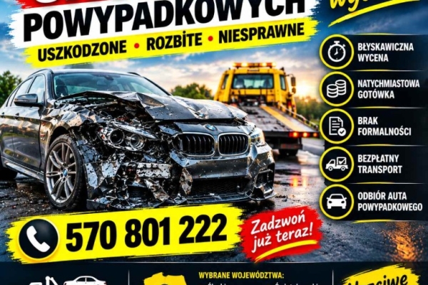 Ogłoszenie - Skupujemy auta powypadkowe, uszkodzone mechanicznie i po szkodzie całkowitej. Zdjęcie 1