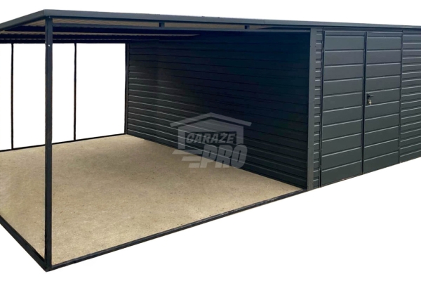 Ogłoszenie - Garaż Blaszany 5x4m + Wiata 4m - Brama dwuskrzydłowa - Okno  - Antracyt - dach spad w tył GP665. Zdjęcie 1