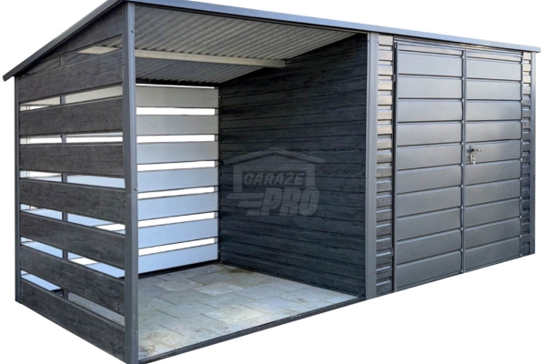 Ogłoszenie - Schowek domek ogrodowy 2,5x2 m + wiata 2x2m brama dwuskrzydłowa drewnopodobny dach GP728. Zdjęcie 1