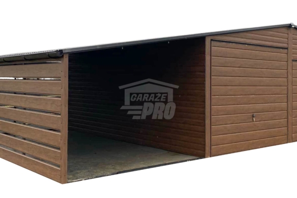 Ogłoszenie - Garaż blaszany 6x6m - wiata 3m - 2x Brama - ciemny orzech - drewnopodobny Dach dwuspadowy - rynny GP657. Zdjęcie 1