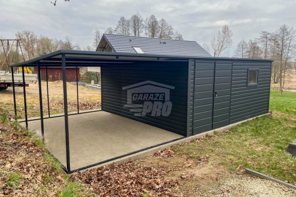 Ogłoszenie - Garaż Blaszany 5x4m + Wiata 4m - Brama dwuskrzydłowa - Okno  - Antracyt - dach spad w tył GP665. Zdjęcie 2