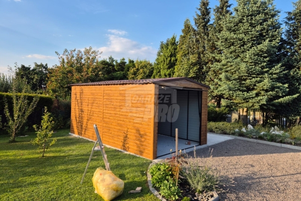 Ogłoszenie - Garaż blaszany 3,5x6m - Brama uchylna - automat - jasny orzech - drewnopodobny - blachodachówka - Dach dwuspadowy GP673. Zdjęcie 5