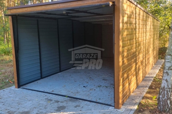 Ogłoszenie - Garaż blaszany 3x6m - brama - jasny orzech - drewnopodobny - dach spad w tył  GP675. Zdjęcie 2