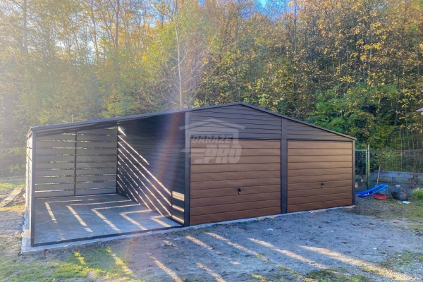 Ogłoszenie - Garaż blaszany 6x6m - wiata 3m - 2x Brama  - Antracyt - ciemny orzech - drewnopodobny Dach dwuspadowy GP681. Zdjęcie 4
