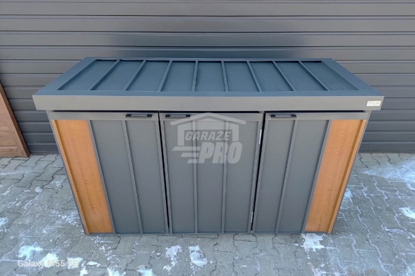 Ogłoszenie - Zabudowa koszy na śmieci wiata śmietnikowa obudowa kubłów 177x65x110 cm 3x120L antracyt + jasny orzech GP711. Zdjęcie 7