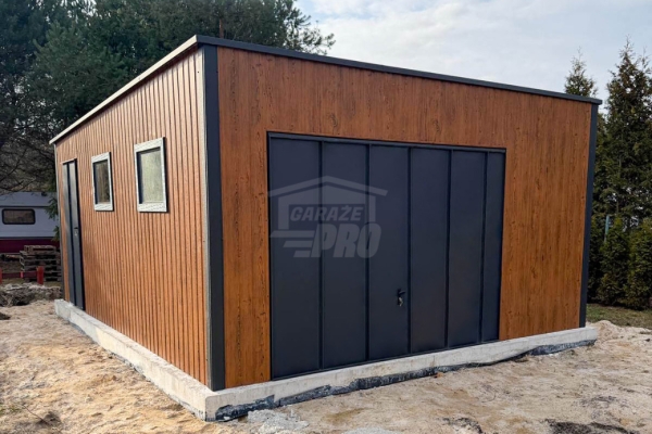 Ogłoszenie - Garaż blaszany 5x6 m brama uchylna drzwi 2x okno drewnopodobny blacha na rąbek GP727. Zdjęcie 2