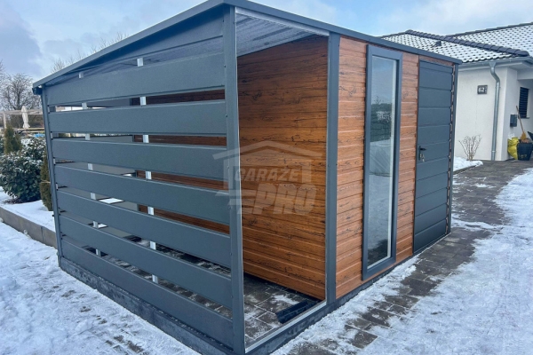 Ogłoszenie - Schowek - domek ogrodowy 2,5x3 m + wiata 1m - drzwi - okno  drewnopodobny - dach GP729. Zdjęcie 3