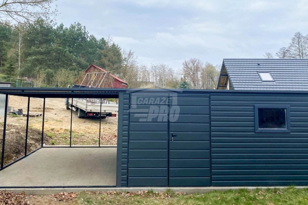 Ogłoszenie - Garaż Blaszany 5x4m + Wiata 4m - Brama dwuskrzydłowa - Okno  - Antracyt - dach spad w tył GP665. Zdjęcie 3