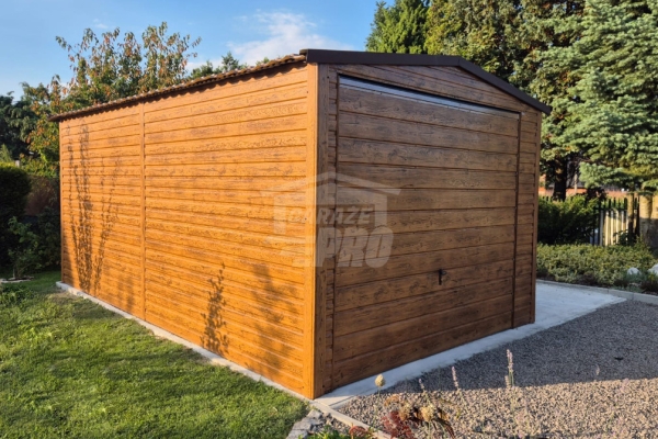 Ogłoszenie - Garaż blaszany 3,5x6m - Brama uchylna - automat - jasny orzech - drewnopodobny - blachodachówka - Dach dwuspadowy GP673. Zdjęcie 4