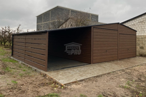 Ogłoszenie - Garaż blaszany 6x6m - wiata 3m - 2x Brama - ciemny orzech - drewnopodobny Dach dwuspadowy - rynny GP682. Zdjęcie 3