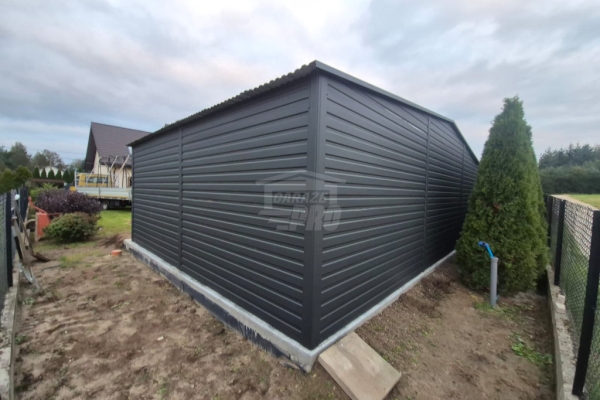 Ogłoszenie - Garaż blaszany 6x6m - wiata 3m - 2x brama - drzwi - antracyt - ciemny orzech - drewnopodobny - dach dwuspadowy  GP683. Zdjęcie 3