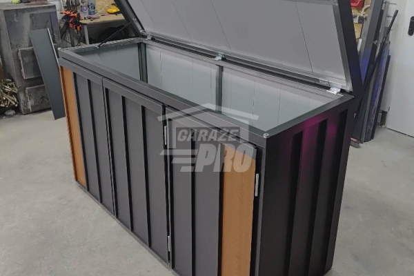 Ogłoszenie - Zabudowa koszy na śmieci wiata śmietnikowa obudowa kubłów 177x65x110 cm 3x120L antracyt + jasny orzech GP710. Zdjęcie 5