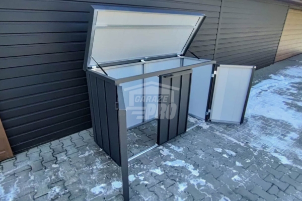 Ogłoszenie - Zabudowa koszy na śmieci wiata śmietnikowa obudowa kubłów 177x65x110 cm 3x120L antracyt + jasny orzech GP711. Zdjęcie 5