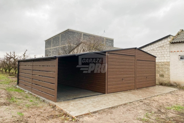 Ogłoszenie - Garaż blaszany 6x6m - wiata 3m - 2x Brama - ciemny orzech - drewnopodobny Dach dwuspadowy - rynny GP657. Zdjęcie 3