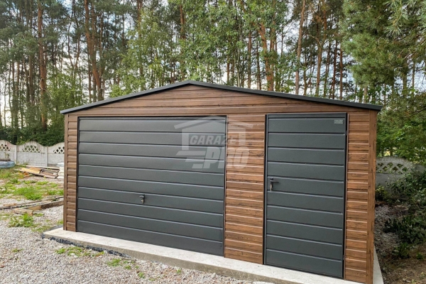 Ogłoszenie - Garaż blaszany 5x6m - brama - drzwi - okno - ciemny orzech - drewnopodobny -  antracyt - dach dwuspadowy GP653. Zdjęcie 3