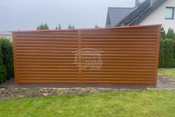 Ogłoszenie - Garaż blaszany 3,5x6m - brama - jasny orzech - drewnopodobny - dach spad w tył  GP672. Zdjęcie 3