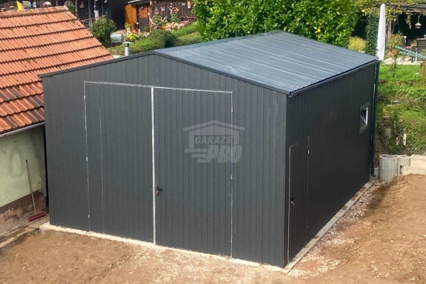 Ogłoszenie - Hala Garaż blaszany 5x5m - brama dwuskrzydłowa - drzwi - okno - antracyt - rynny - dach dwuspadowy  GP678. Zdjęcie 4
