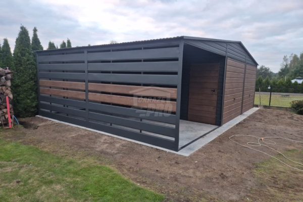 Ogłoszenie - Garaż blaszany 6x6m - wiata 3m - 2x brama - drzwi - antracyt - ciemny orzech - drewnopodobny - dach dwuspadowy  GP683. Zdjęcie 5