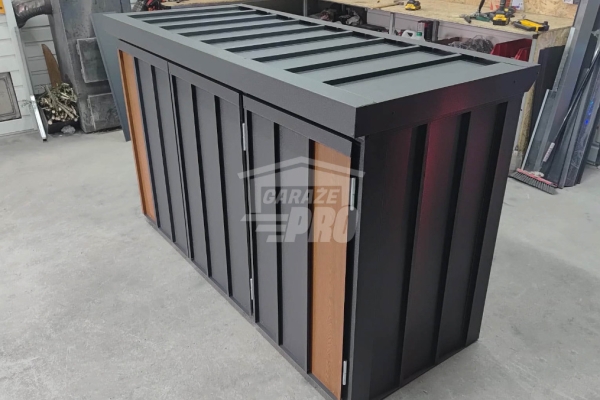 Ogłoszenie - Zabudowa koszy na śmieci wiata śmietnikowa obudowa kubłów 177x65x110 cm 3x120L antracyt + jasny orzech GP710. Zdjęcie 6