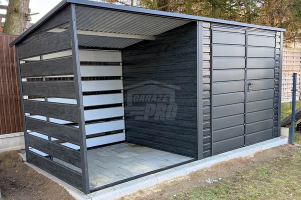 Ogłoszenie - Schowek domek ogrodowy 2,5x2 m + wiata 2x2m brama dwuskrzydłowa drewnopodobny dach GP728. Zdjęcie 3