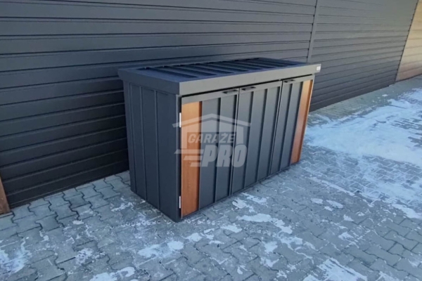 Ogłoszenie - Zabudowa koszy na śmieci wiata śmietnikowa obudowa kubłów 177x65x110 cm 3x120L antracyt + jasny orzech GP711. Zdjęcie 4