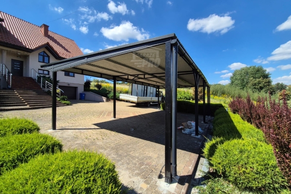 Ogłoszenie - Wiata samochodowa CarPort 8x5 m + wypust dachu 1m - spad w tył - rynny GP721. Zdjęcie 9