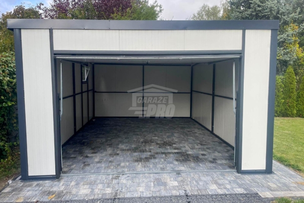 Ogłoszenie - Garaż płyta warstwowa  4x5,5m - brama uchylna - okno - biały - antracyt - dach spad do tyłu  GP723. Zdjęcie 3