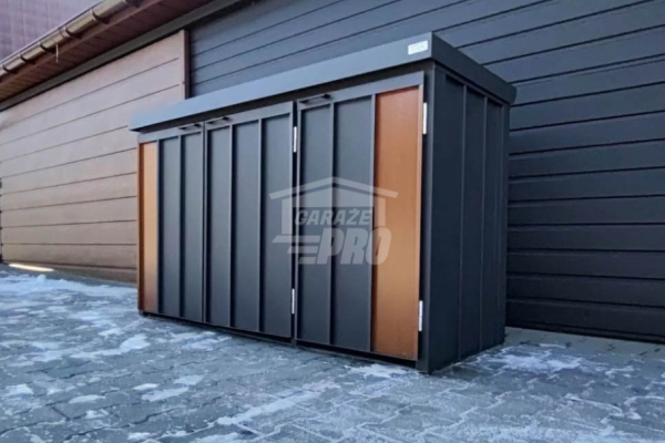 Ogłoszenie - Zabudowa koszy na śmieci wiata śmietnikowa obudowa kubłów 177x65x110 cm 3x120L antracyt + jasny orzech GP711. Zdjęcie 3