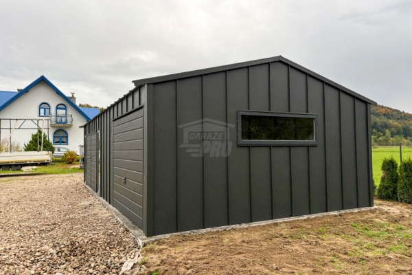 Ogłoszenie - Garaż blaszany 9x6 m - brama dwuskrzydłowa - brama uchylna - 3 x okno - blacha "na rąbek"  dach dwuspad odwrócony GP687. Zdjęcie 6