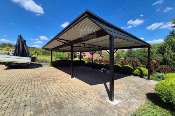 Ogłoszenie - Wiata samochodowa CarPort 8x5 m + wypust dachu 1m - spad w tył - rynny GP721. Zdjęcie 8