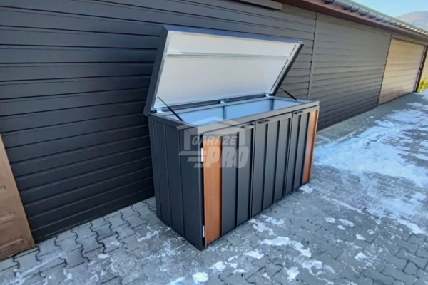 Ogłoszenie - Zabudowa koszy na śmieci wiata śmietnikowa obudowa kubłów 177x65x110 cm 3x120L antracyt + jasny orzech GP711. Zdjęcie 8
