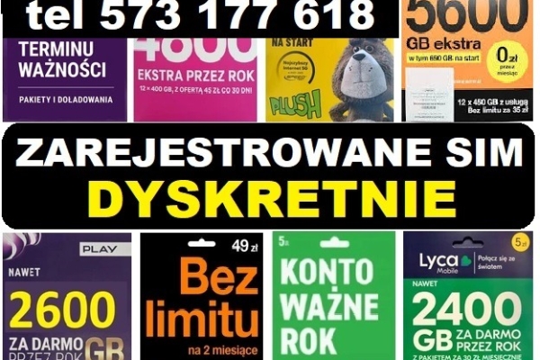 Ogłoszenie - Zarejestrowane startery telefoniczne karty SIM prepaid eSIM Internet Częstochowa. Zdjęcie 1