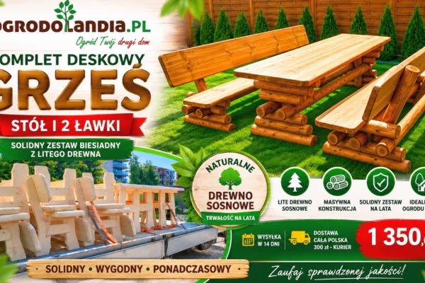 Ogłoszenie - Komplet biesiadny GRZEŚ – stół i 2 ławki. Zdjęcie 1