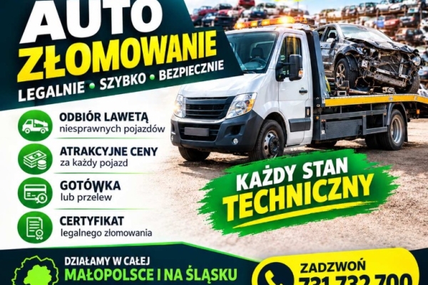 Ogłoszenie - Auto złom i złomowanie pojazdów, KASACJA AUT - odbiór lawetą Śląsk, Małopolska. Zdjęcie 1