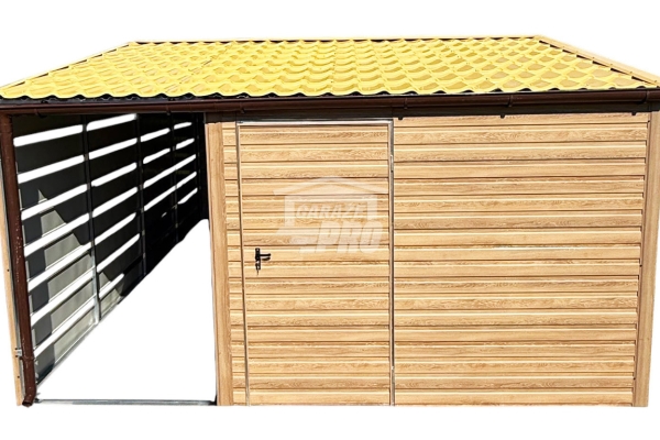 Ogłoszenie - Domek ogrodowy 2,5x5 m + wiata 1,5x5 m drzwi 2x okno drewnopdobny dwuspad odwrócony blachodachówka rynny GP755. Zdjęcie 1